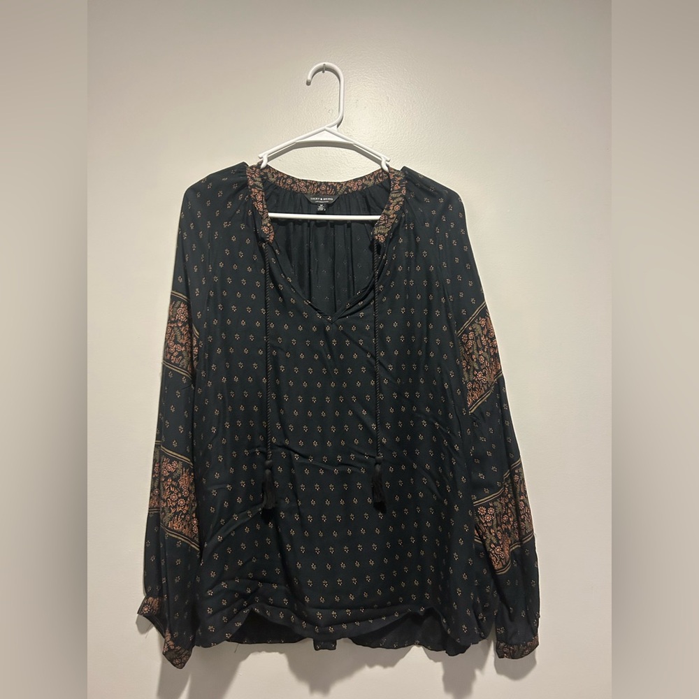 Lucky Brand Green Long Sleeve Tie Front Blouse